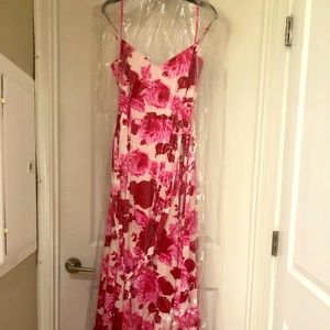 Betsy Johnson Belted Pink Floral-print Maxi Dress